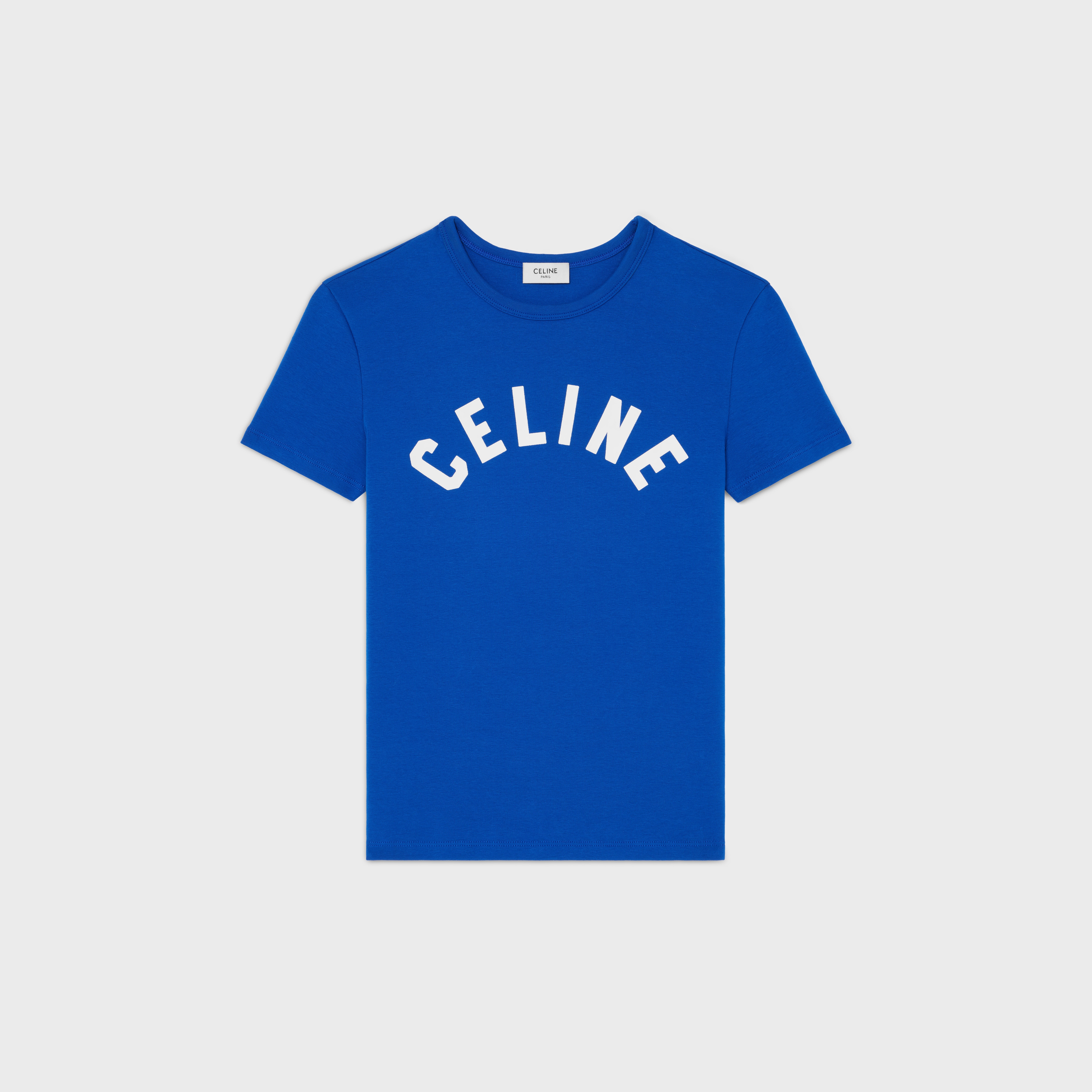 t-shirt IN RIBBED COTTON JERSEY - BLEU KLEIN / WHITE | CELINE